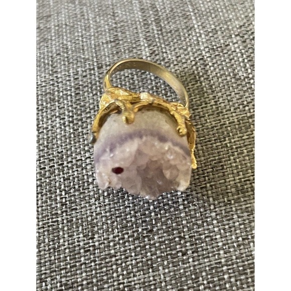 Amethyst Gemstone Fashion Goldtone Unbranded Size 4 Festival Boho Gorpcore Ring - Picture 1 of 5